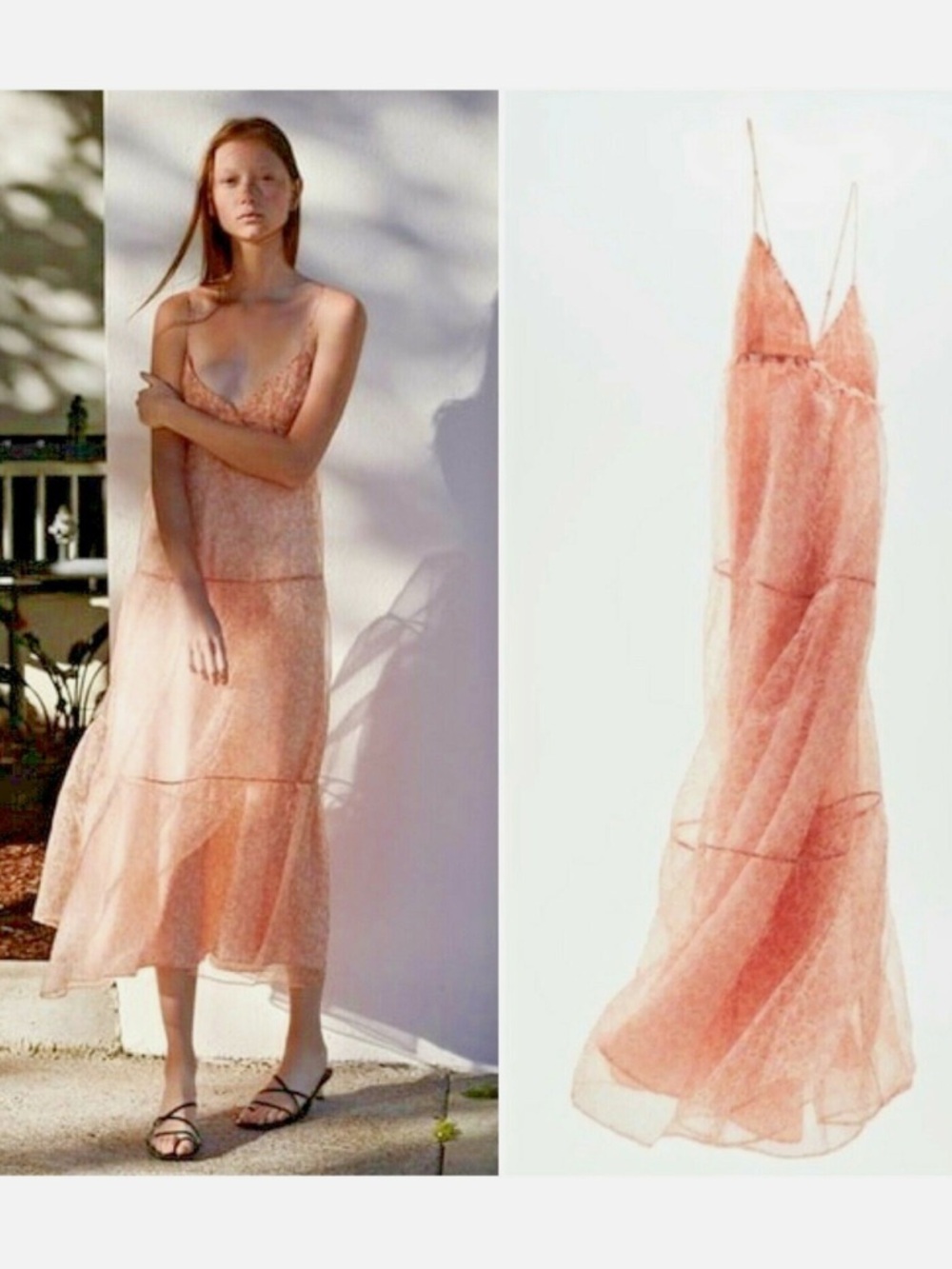Zara Long ORGANZA FLORAL DRESS RUFFLED STRAP FLOWY BLOGGER FAVORITE SIZE S NWT - Picture 7 of 10